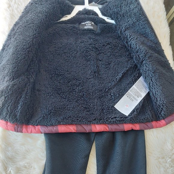 Hurley Boy's 3 Piece Puffer Vest Long Sleeve Shirt & Jogger Set-Green - Picture 3 of 7